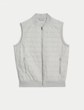 Cotton Rich Zip Up Quilted Gilet with Stormwear™ Grey Marl male - Autograph - FashionsVida