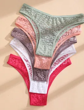 Paquete de 5 bragas de bikini sexy para mujer con encaje y cintura en V sin costuras, transpirables y cómodas - Shein - FashionsVida