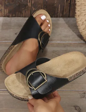 Zapatos elegantes para mujer Louis, nuevas sandalias planas de verano, diseño de hebilla lindo, puntera abierta y redonda, transpirables, pantuflas d - Shein - FashionsVida