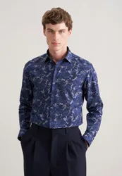 Slim Business Hemd Druck Blau 39