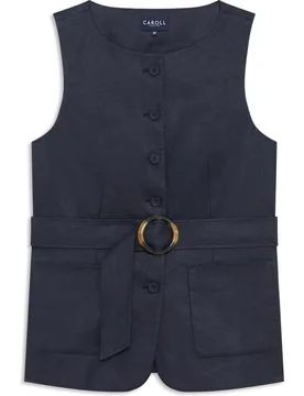 Chaqueta sahariana de mujer con cinturón en lino 100% - Caroll - FashionsVida