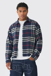Herren Oversized Fit Boxy Kariertes Hemd Black Größe Small