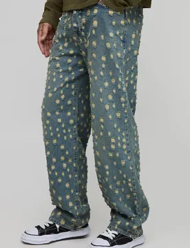 Herren Hohe Getönte Extrem Zerrissene Jeans Hosen In Entspannter Passform Antique Blue Größe 38 - boohooMAN - FashionsVida
