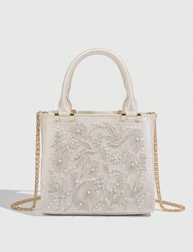 Bolso de mano de satén bordado con perlas, embrague de fiesta cheongsam, bolso de hombro con cadena para mujeres