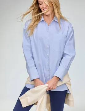 Women's Oversized Long Sleeve Striped Oxford Shirt in Light Blue Size: Large - Light Blue - Size: L - Cotton Traders - FashionsVida