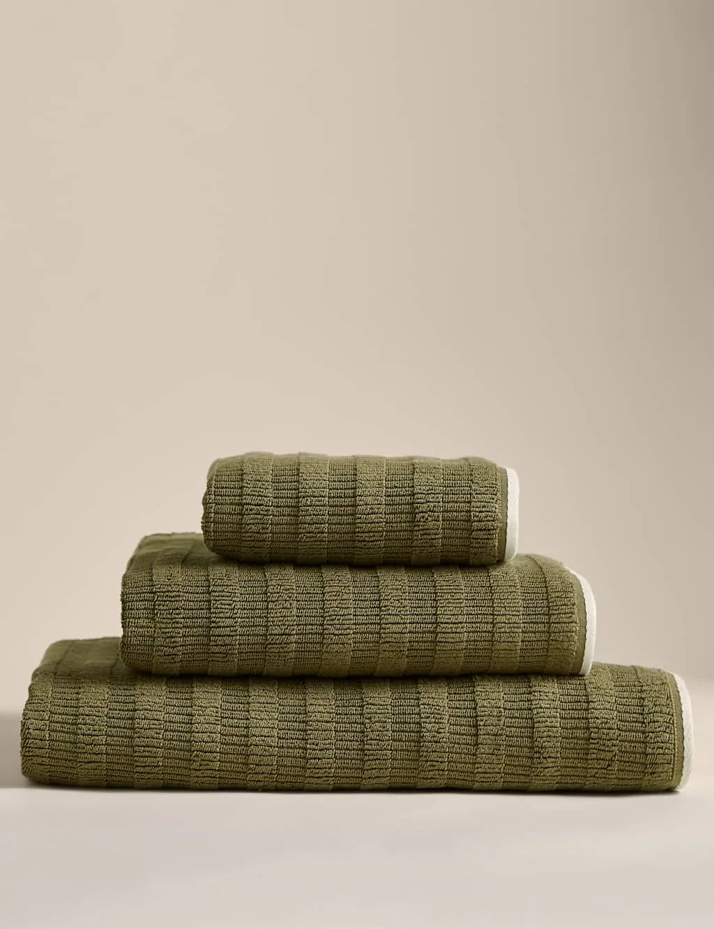 Pure Cotton Textured Contrast Trim Towel Moss - M&S - FashionsVida