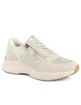 Women's Casual Cushioned Zip & Lace Trainers in Beige Size: 9 - Beige - Size: 9 - Pavers - FashionsVida