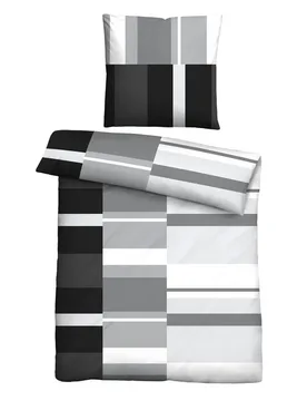 Polycotton Renforce Bettwäsche Streifen schwarz, 1x 135x200 cm + 1x 80x80 cm - Castell - FashionsVida