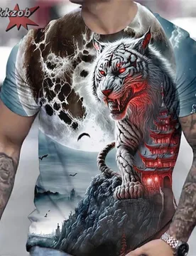 Men's Shirts Fierce Tiger Print T-Shirt 3D Animal Summer Short Sleeved Male Oversized T-Shirts Casual Tops Tees Men Clothing - Aliexpress - FashionsVida