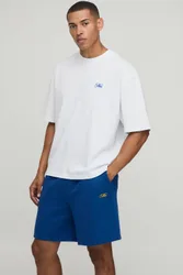 Herren Übergroßes Herren-Schriftzug Hi-Lo Oberteil Und Weite Shorts Set Blue Größe Large