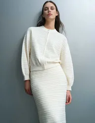 Cotton Rich Textured Cardigan Cream female