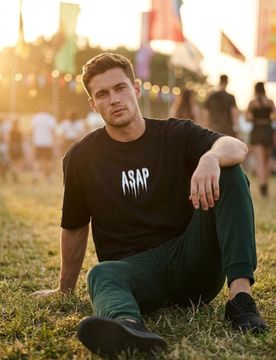T-shirt in cotone con scritta ASAP - nero