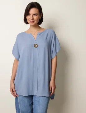 Short-Sleeve Tunic Top - S/M / DENIM - female - Blue Vanilla - FashionsVida