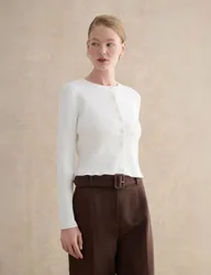 Ribbed Crew Neck Cropped Cardigan Cream female
