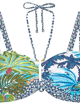 Top de bikini de capacidad bandeau con estampado tropical - Dolores Cortés - FashionsVida
