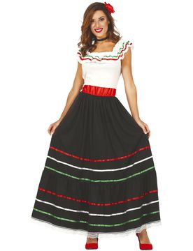 Mexikanisches Kostüm für Damen Faschingskostüm schwarz-weiss-rot - female