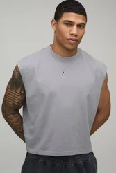 Herren Essentielles Gewaschenes Übergroßes Verkürztes Kastenförmiges Trägertop Washed Grey Größe Medium
