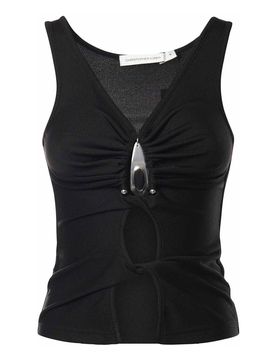 Top in maglia a coste con cristalli