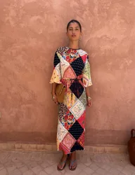 Printed Midaxi Waisted Dress Cream Mix female