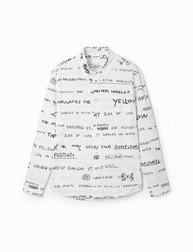 Chemise à manches longues avec lettrage, Coton, Blanc, M