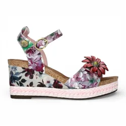 Womens Facyo 75 Lilac Purple Floral Leather Wedge Espadrille Sandals - Size Eu 38