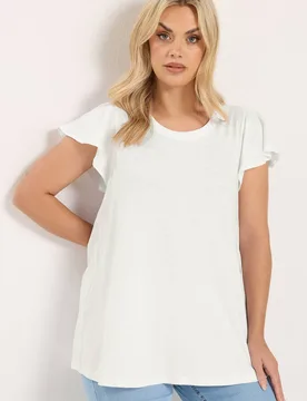 Women's Frill Sleeve T-Shirt in White Size: 16 - White - Size: 16 - Yours - FashionsVida