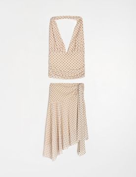 Completo con top halter e gonna midi a pois - multicolor