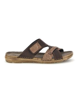 Ciabatte marroni con velcro e sottopiede in vera pelle 8013PSSK 45