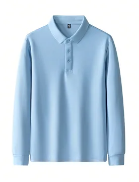 Camisa polo de manga larga holgada casual para hombre, de poliéster ligero, camiseta de estilo minimalista business casual campus - Shein - FashionsVida