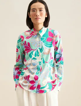 Hemdbluse Floral Türkis 36 - Seidensticker - FashionsVida