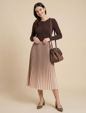 Gonna midi plissettata ombre - beige