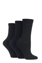 Pair Black / Navy / Charcoal Plain Comfort Cuff Cotton Socks with Hand Linked Toes Ladies 4-8 Ladies - - Assorted - Size: Small