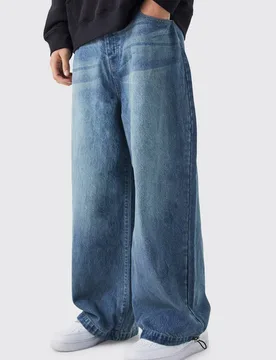Herren Denim Parachute Washed Jeans Hosen Vintage Blue Größe 36R - boohooMAN - FashionsVida