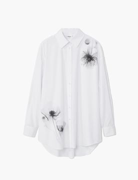 Camisa estampado amapolas, Algodon, Blanco, S/M