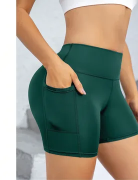 Pantalones cortos deportivos para mujer, leggings atléticos para mujer, leggings con bolsillos, pantalones cortos de ciclismo negros, pantalones cort - Shein - FashionsVida