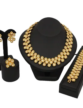 Luxury flower chian jewelry set for women Dubai gold color necklace sets stud earrings bridal jewelry indian jewellery - Aliexpress - FashionsVida