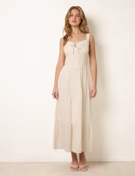 Broderie Button Down Maxi Dress - M / IVORY - female - Blue Vanilla - FashionsVida