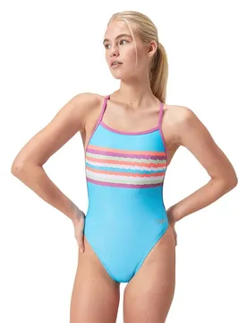 Placement Vback Swimsuit Picton Blue / Kiki Pink UK 36 Women - Speedo - FashionsVida