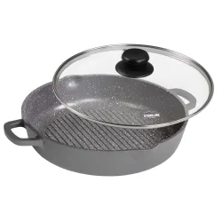 STONELINE STONELINE® Grillpfanne 28 cm rund mit Glasdeckel, 2 Ausgüssen