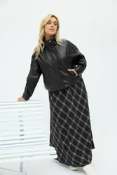 Women's Faux Leather Funnel Neck Jacket in Black Size: 20 - Black - Size: 20