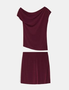 Completo: top drappeggiato e minigonna - bordeaux