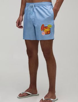 Herren Badeshorts Mit Sticker-Print In Mittlerer Länge Baby Blue Größe Small