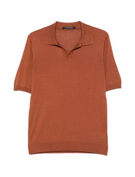 Polo Collar Silk Polo Shirt with Slit Neckline & Ribbed Cuffs