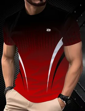 Fashion Men Black to red gradient printed T-shirt summer leisure outdoor sports fitness round neck short sleeved men's shirt top - Aliexpress - FashionsVida