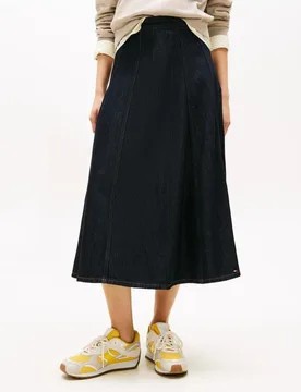 Falda midi evasé de denim de mujer - Tommy Hilfiger - FashionsVida