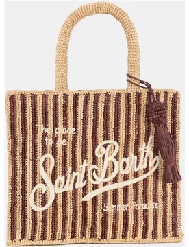 Bolso de rafia mediano en rayas con asas de mano - MC2 Saint Barth - FashionsVida