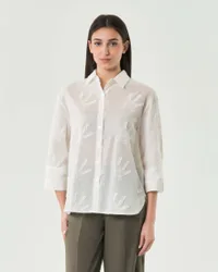 Camicia bianca maniche a tre quarti in puro cotone con ricamo spighe e spacchi laterali
