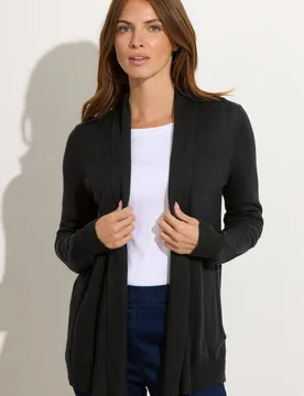 Shawl Collar Cardigan Sweater - Black - Size: 22-24 - M&Co - FashionsVida