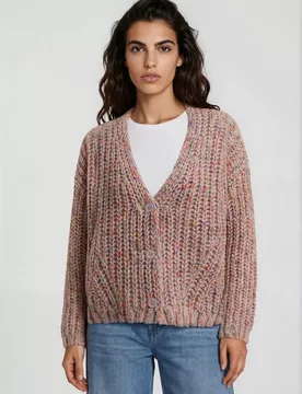 V NECK CARDIGAN WITH 1/1 SEEVE femae - L - FashionsVida