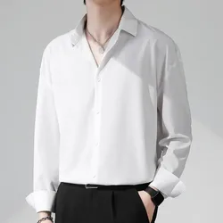 New Plus Size Men's Loose Solid Color Long-sleeved Shirt Formal Business Casual Drape No-iron Long Sleeve Shirt Brand Clothes